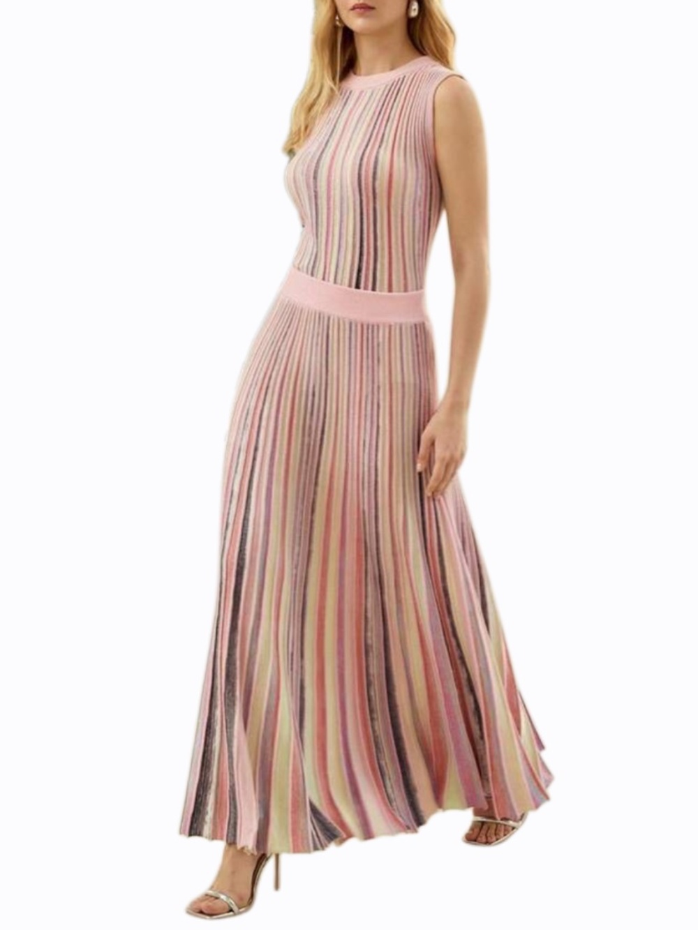 MOTF PREMIUM VACATION COLORFUL STRIPED PATTERN KNIT SKIRT